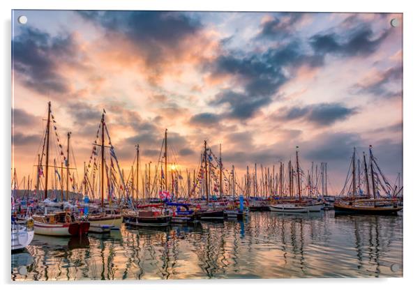 Yarmouth Old Gaffer Sunset Acrylic by Wight Landscapes