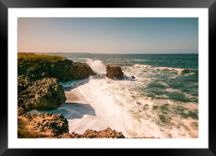 rough sea at velvet beds Framed Mounted Print by andrew blakey
