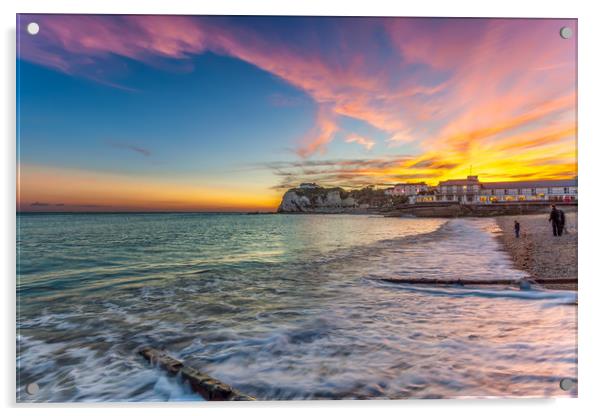 Freshwater Bay Sunset Surf Acrylic by Wight Landscapes