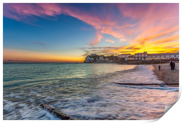 Freshwater Bay Sunset Surf Print by Wight Landscapes