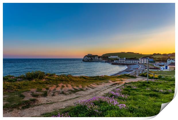 Freshwater Coastal Path Sunset Print by Wight Landscapes