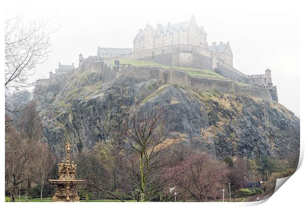 Edinburgh Castle in the Fog Print by Antony McAulay