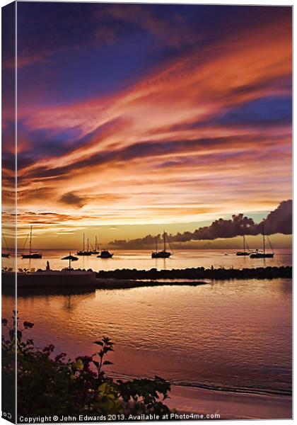 Crown Point Sunset, Tobago, West Indies Canvas Print by John Edwards