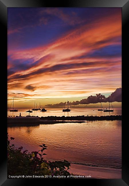 Crown Point Sunset, Tobago, West Indies Framed Print by John Edwards