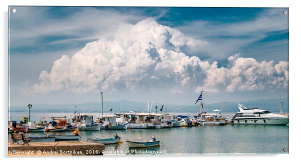 Big cloud over boats, yachts and Aegean sea, Greec Acrylic by Andrei Bortnikau