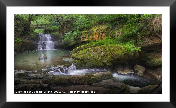 Waterfall at Dinas Rock Framed Mounted Print by Leighton Collins