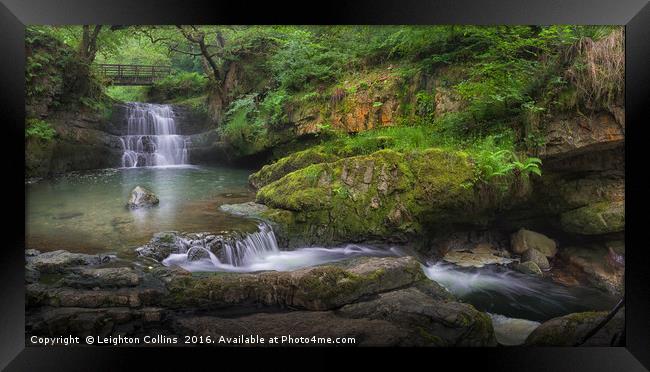 Waterfall at Dinas Rock Framed Print by Leighton Collins