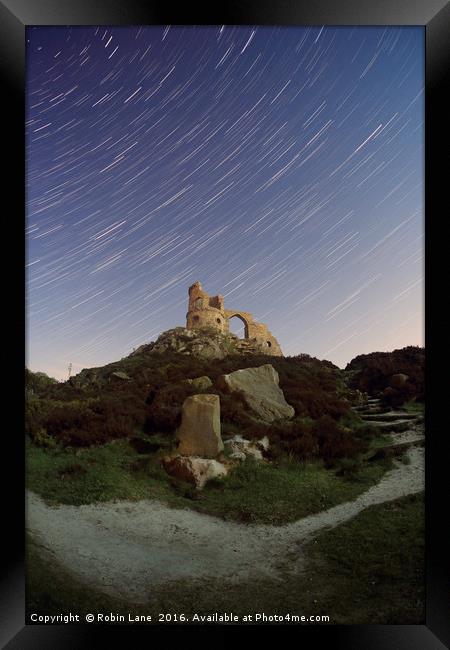 Mow Cop Hill star Trails Framed Print by Robin Lane