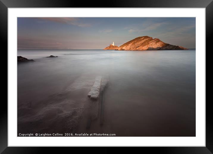 Mumbles lighthouse Swansea Framed Mounted Print by Leighton Collins