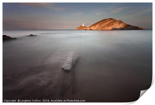 Mumbles lighthouse Swansea Print by Leighton Collins