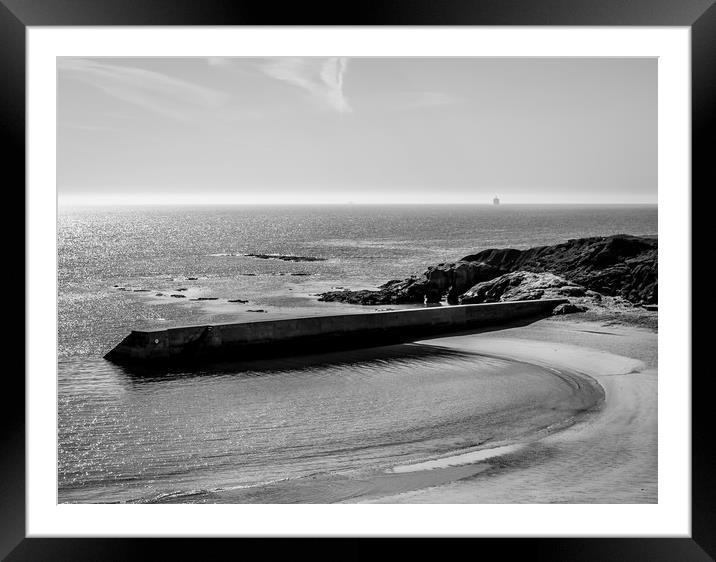 Calm at Cullercoats Bay in Mono......... Framed Mounted Print by Naylor's Photography