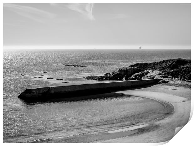 Calm at Cullercoats Bay in Mono......... Print by Naylor's Photography