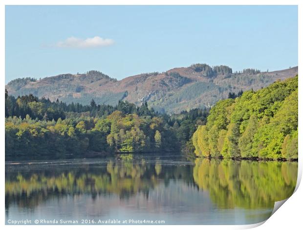 Reflections on Loch Faskally Print by Rhonda Surman