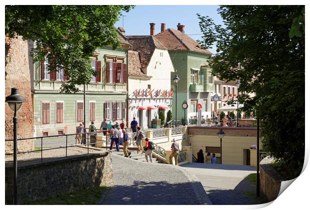 Tourists visiting Old Town Sibiu Romania Print by Adrian Bud