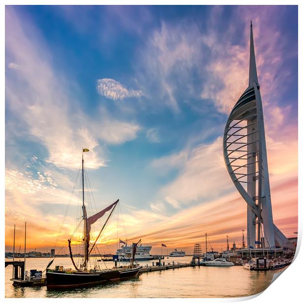 Thames Barge Alice At Sunset Print by Wight Landscapes