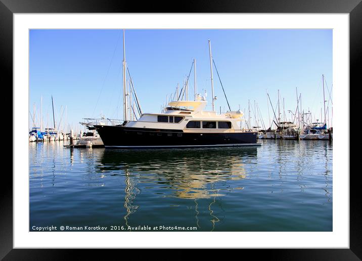 Black yachts in the port Framed Mounted Print by Roman Korotkov