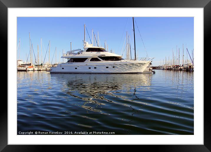 White yachts in the port Framed Mounted Print by Roman Korotkov