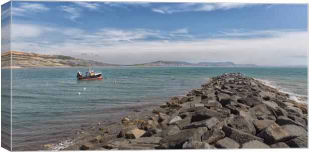 A rock-armour breakwater at Lyme Regis on Dorset's Canvas Print by Mark Godden