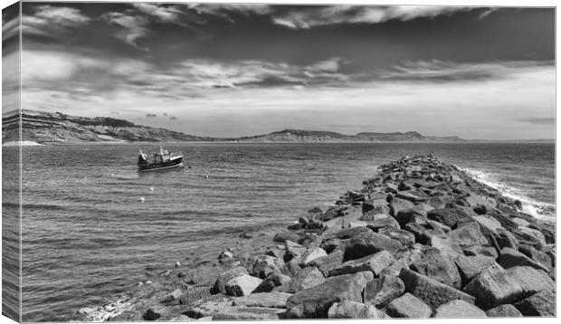 A rock-armour breakwater at Lyme Regis on Dorset's Canvas Print by Mark Godden