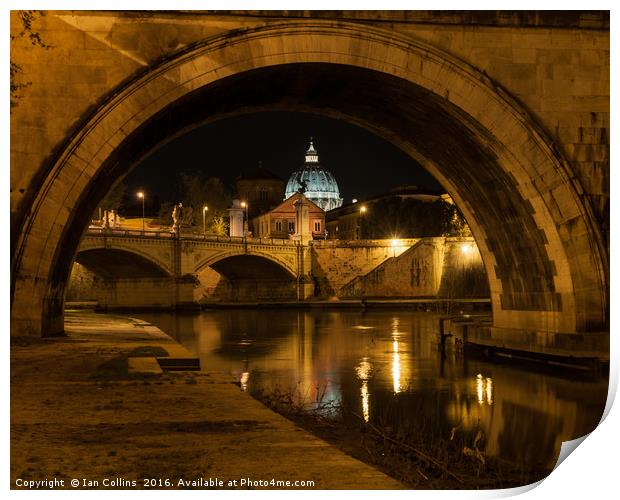 St Peter's through an Arch on the Tiber, Italy Print by Ian Collins