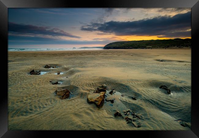 Low tide at Perranporth Framed Print by Michael Brookes
