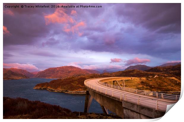 Dusk at the Kylesku Bridge Print by Tracey Whitefoot