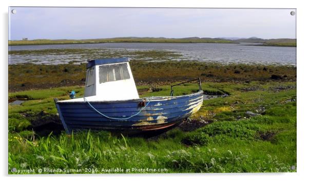Beached blue boat at east Loch Roag Acrylic by Rhonda Surman