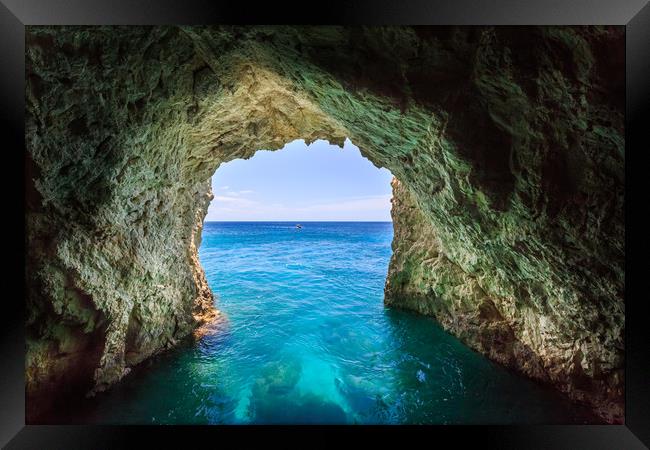 View from Zante cave Framed Print by Simon West