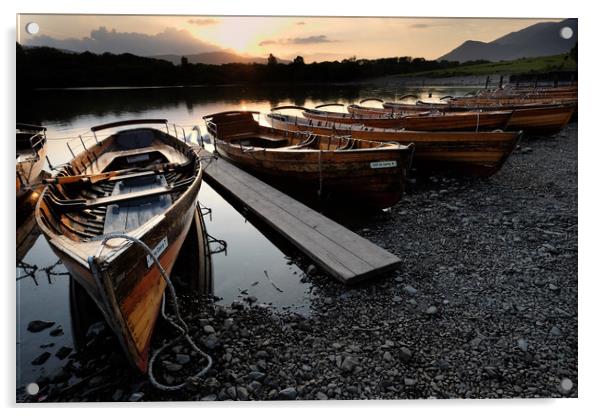 Derwent water rowing boats Acrylic by Tony Bates