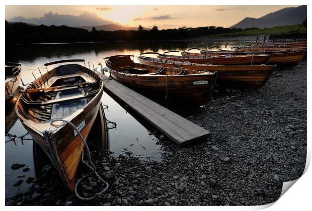 Derwent water rowing boats Print by Tony Bates