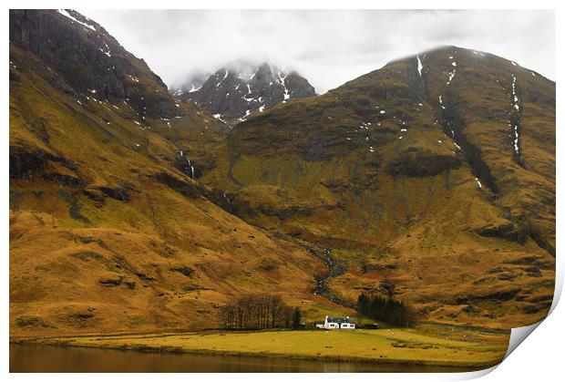 Glencoe Cottage in the Mountains Print by Jacqi Elmslie