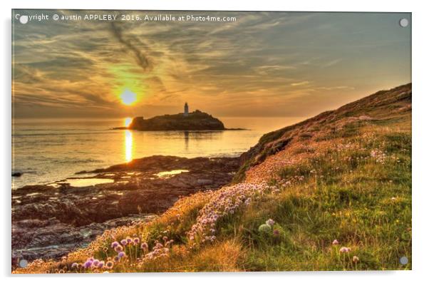 Godrevy Lighthouse Cornwall Sunset Acrylic by austin APPLEBY