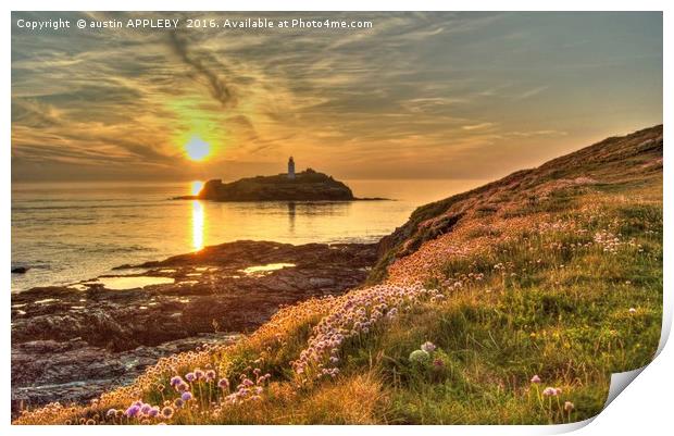 Godrevy Lighthouse Cornwall Sunset Print by austin APPLEBY