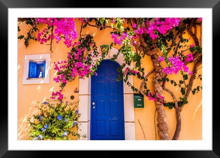 Blue door with Bougainvillea Framed Mounted Print by Naylor's Photography
