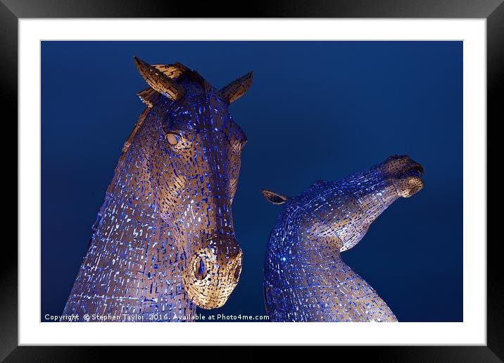 The Kelpies at night Framed Mounted Print by Stephen Taylor