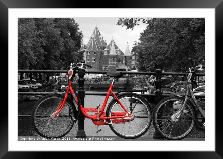 Red Bicycle By The Canal  Framed Mounted Print by Aidan Moran