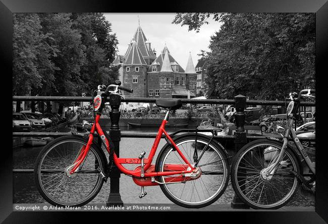 Red Bicycle By The Canal  Framed Print by Aidan Moran