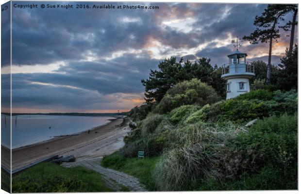 A moody view of the Millennium Lighthouse at Lepe  Canvas Print by Sue Knight