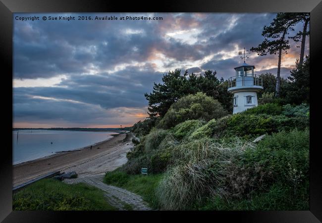 A moody view of the Millennium Lighthouse at Lepe  Framed Print by Sue Knight