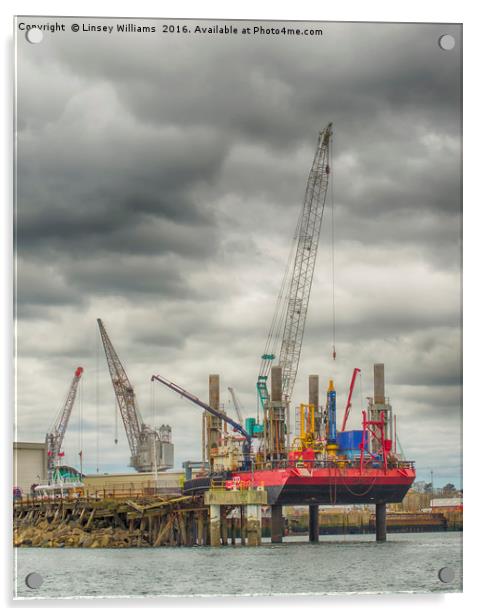 Cranes At Falmouth Docks Acrylic by Linsey Williams