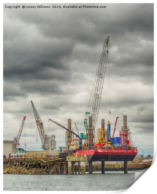 Cranes At Falmouth Docks Print by Linsey Williams