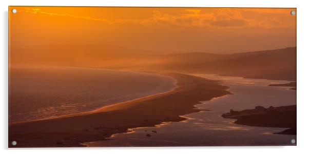 Chesil Beach sunset.  Acrylic by Mark Godden