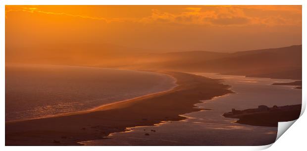 Chesil Beach sunset.  Print by Mark Godden
