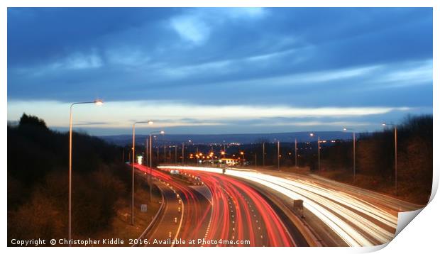 Motorway rush hour Print by Christopher Kiddle