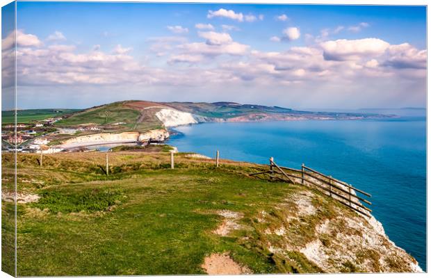 Looking Down To Freshwater Bay Canvas Print by Wight Landscapes