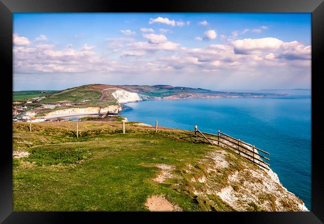 Looking Down To Freshwater Bay Framed Print by Wight Landscapes
