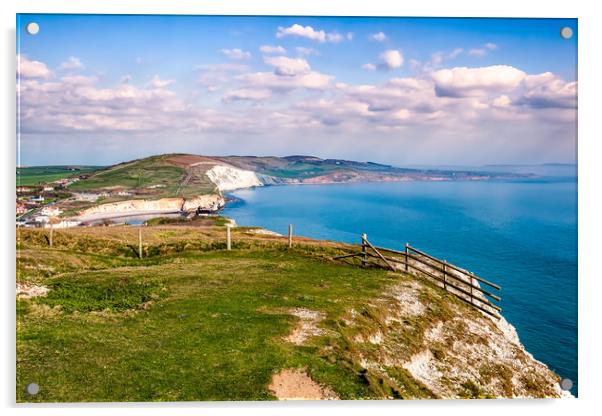 Looking Down To Freshwater Bay Acrylic by Wight Landscapes