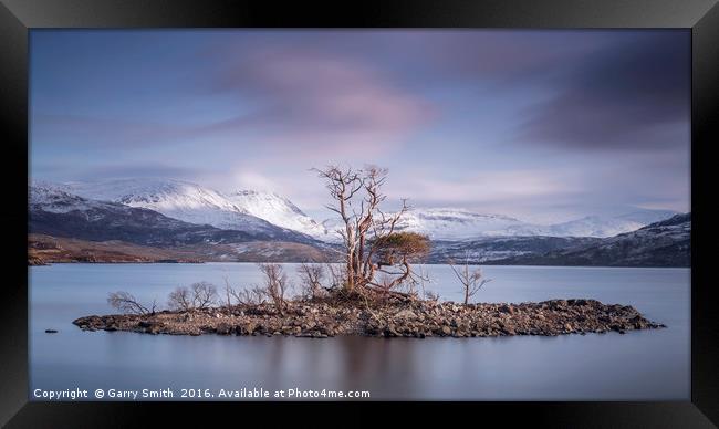 Trees on Loch Assynt. Framed Print by Garry Smith
