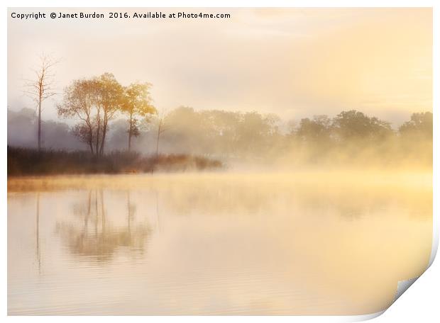 Misty Sunrise, Loch Ard Print by Janet Burdon