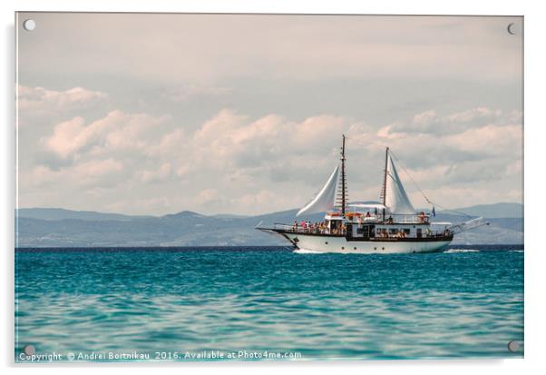 Sailing ship sails in the Aegean Sea Acrylic by Andrei Bortnikau